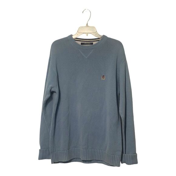 Vintage Tommy Hilfiger Men's M Blue Pullover Sweater Crewneck Logo Heavyweight - Picture 1 of 9